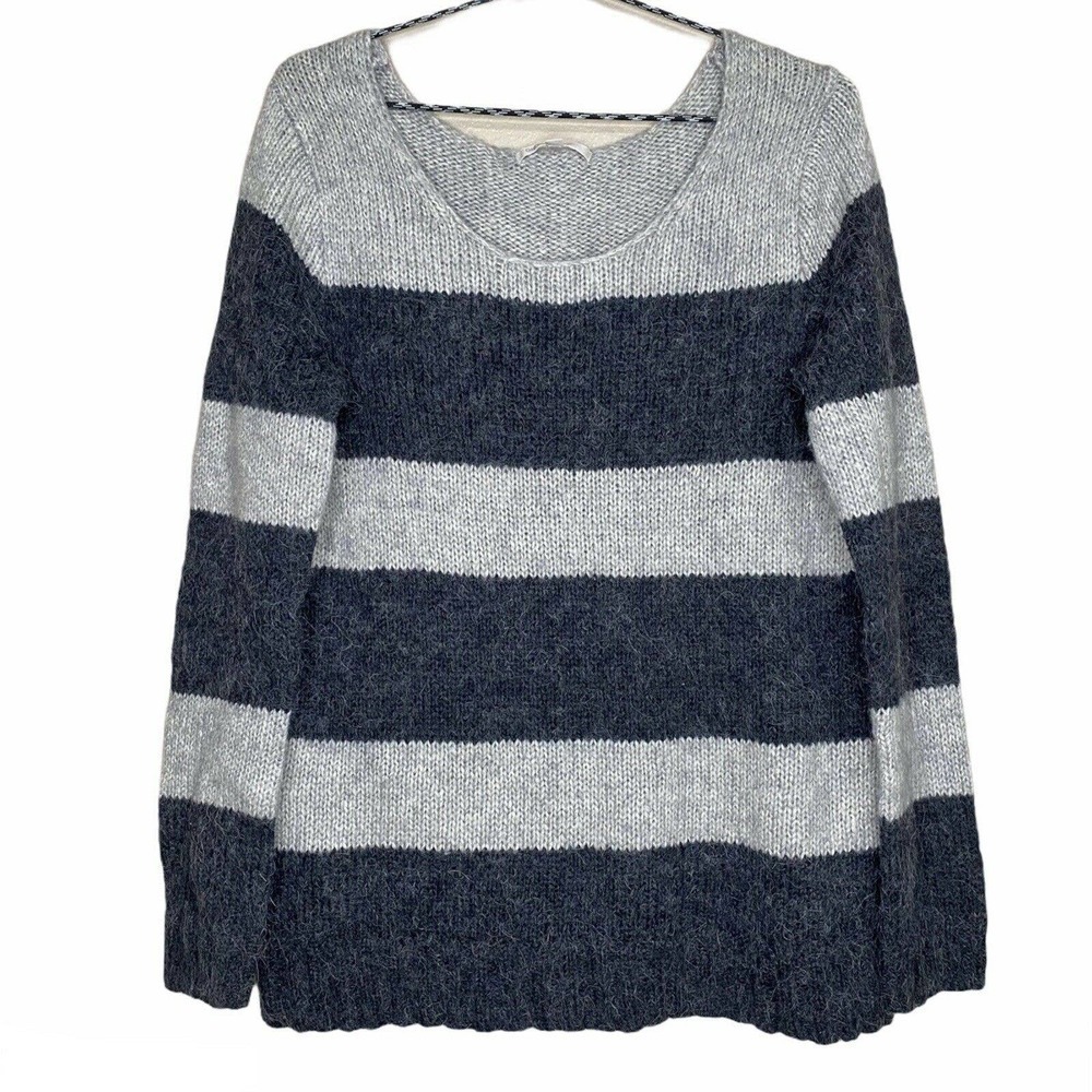 GAP Gray Striped Alpaca Chunky Knit Essential Pullover Sweater Sz M